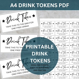 Fichas de bebida imprimibles ideales para eventos, boletos de bebida de boda, boleto de bebida gratis, vale de bebida, boleto de bebida de fiesta, token de bebida de evento, PDF