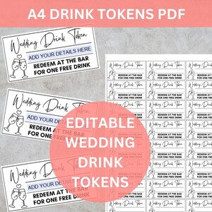 Fichas editables para bebidas de boda, tickets para bebidas de boda, ficha personalizable para el bar de boda, cupón personalizado para bebida gratis, ficha para bebidas para eventos DIY