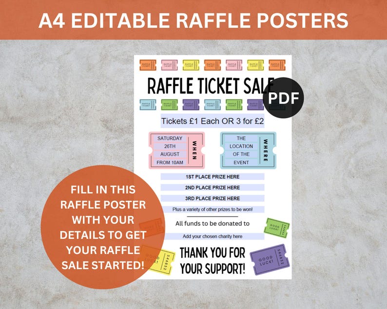 Charity Raffle Poster Template: A4 Event Flyer (PDF Downloadable Design ...