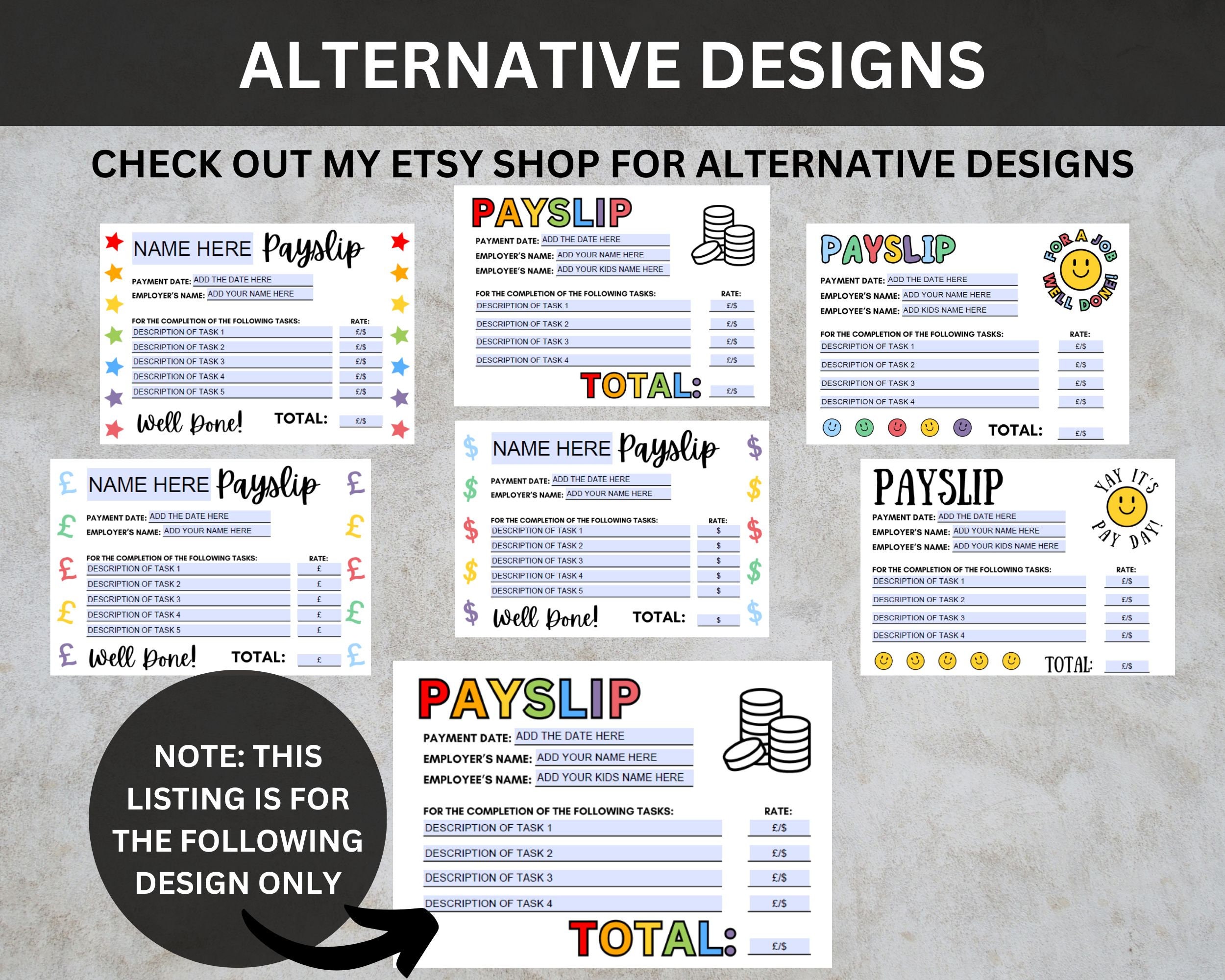 Editable Payslip for Kids, Printable Kids Pay Cheque, Chore Chart for ...