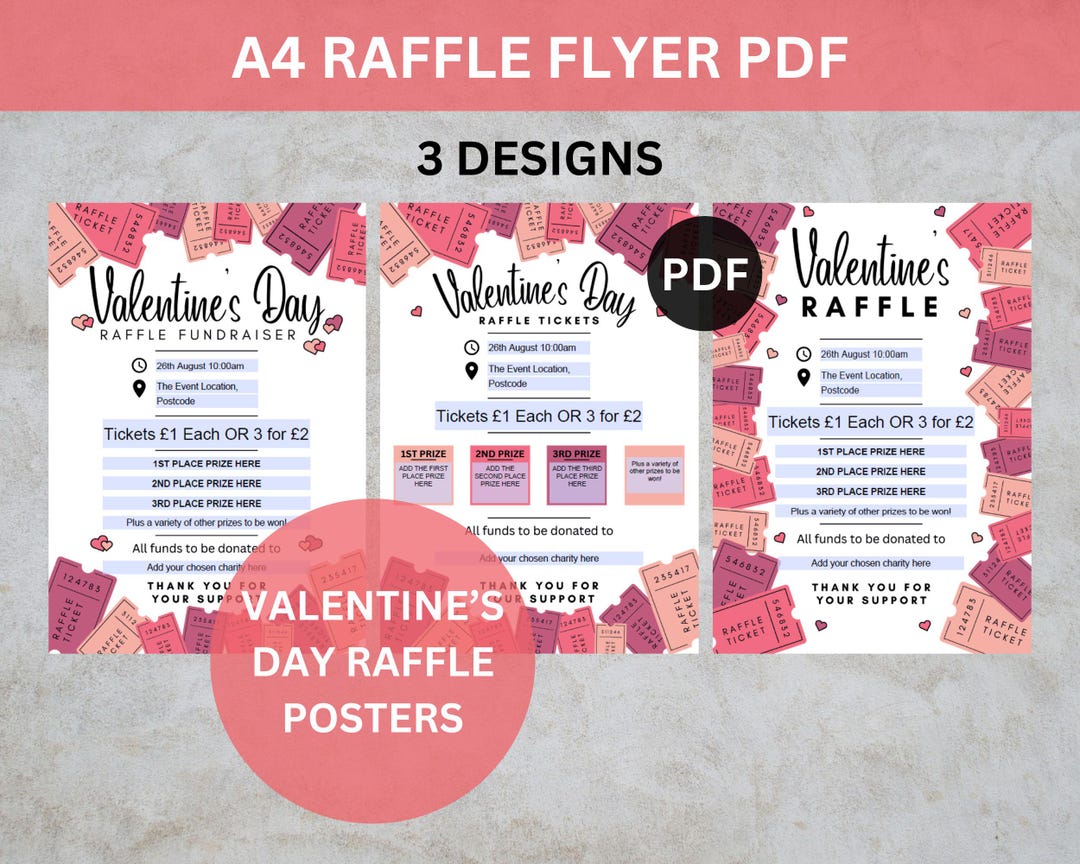 Valentine's Day Raffle Flyer: A4 Fundraiser Poster (PDF Downloadable ...