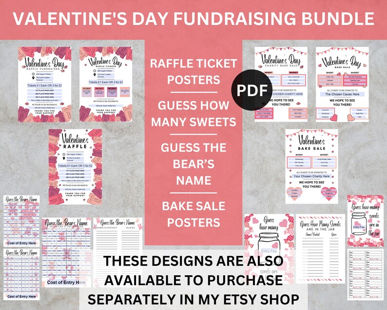 Valinetines Raffle Poster Valentine's Day Fundraising Kit - Printable A4 Flyers, Posters ...