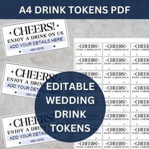 Fichas editables para bebidas de boda, entradas para el bar de boda, fichas personalizables para el bar de boda, entradas personalizadas para bebidas gratis, vales para bebidas imprimibles