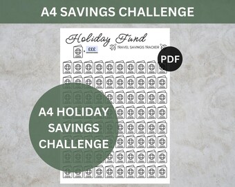 A4 Holiday Savings Challenge, Holiday Money Savings Tracker, Holiday Cash Savings Challenge Printable, Colour in Vacation Budget Tracker PDF