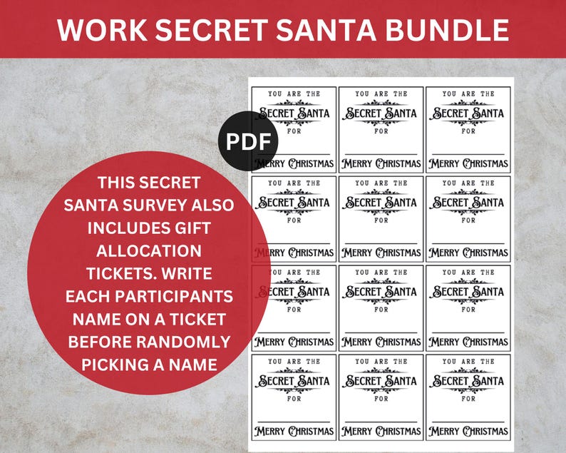 Printable Secret Santa Questionnaire, Gift Exchange Tickets (A4 PDF ...