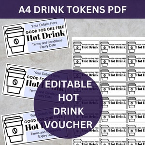 Koffiebon, gratis koffiedrankkaartjes, koffieshopbon, gratis kaartje voor warme dranken, bewerkbare gratis token voor warme dranken, afdrukbare drankbon