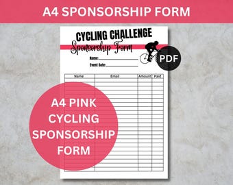 Cycling Challenge Printable Sponsorship Form, Sponsorship Form, Fundraising Form, Charity Fundraising Sheet, A4 Printable Sponsorship Form