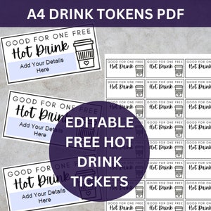 Gratis koffiekaart, bewerkbare coffeeshopvouchers, aanpasbare gratis token voor warme dranken, gepersonaliseerd ticket voor gratis drankje, afdrukbare drankbon