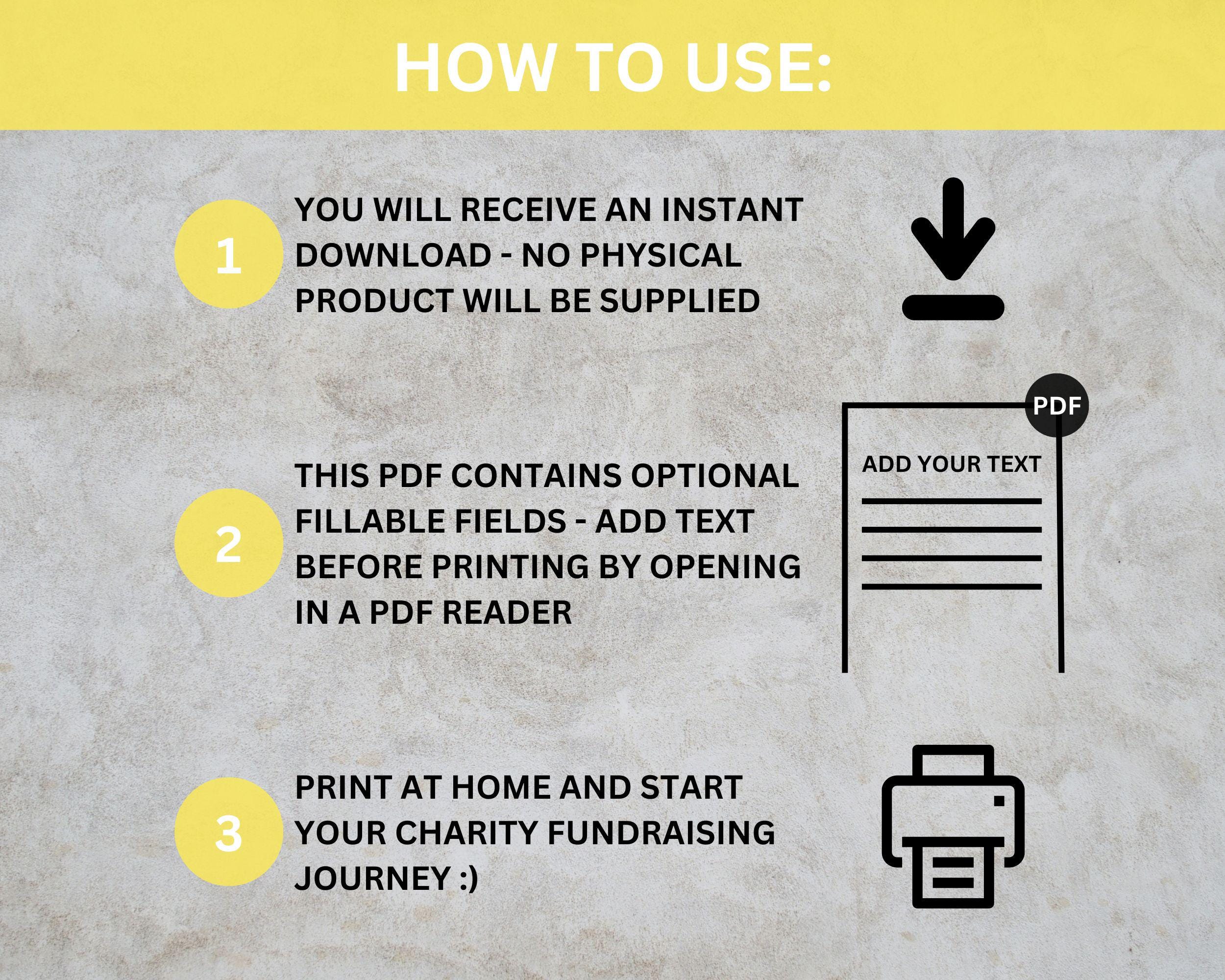 Fundraising Guide.pdf Sponsorship Form - Charity Fundraiser Form - PDF Printable - Instant ...