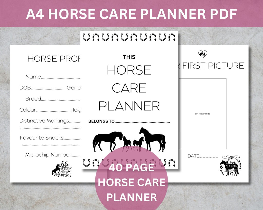 Horse Care Planner, Horse Record Keeping Journal, Printable Equine ...