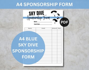 Sky Dive Printable Sponsorship Form - Printable PDF Download