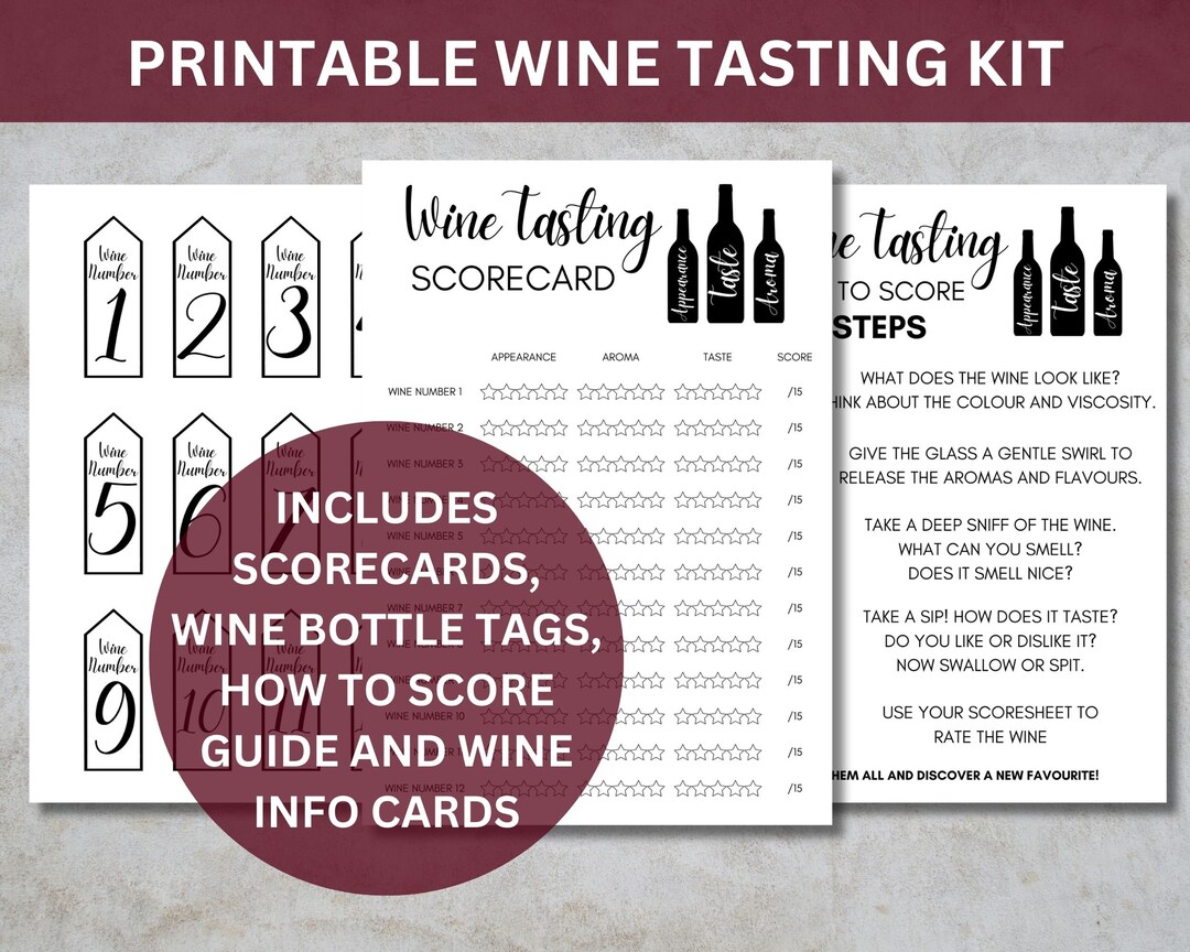 Printable Wine Tasting Kit Downloadable Wine Tasting Party Kit Wine ...