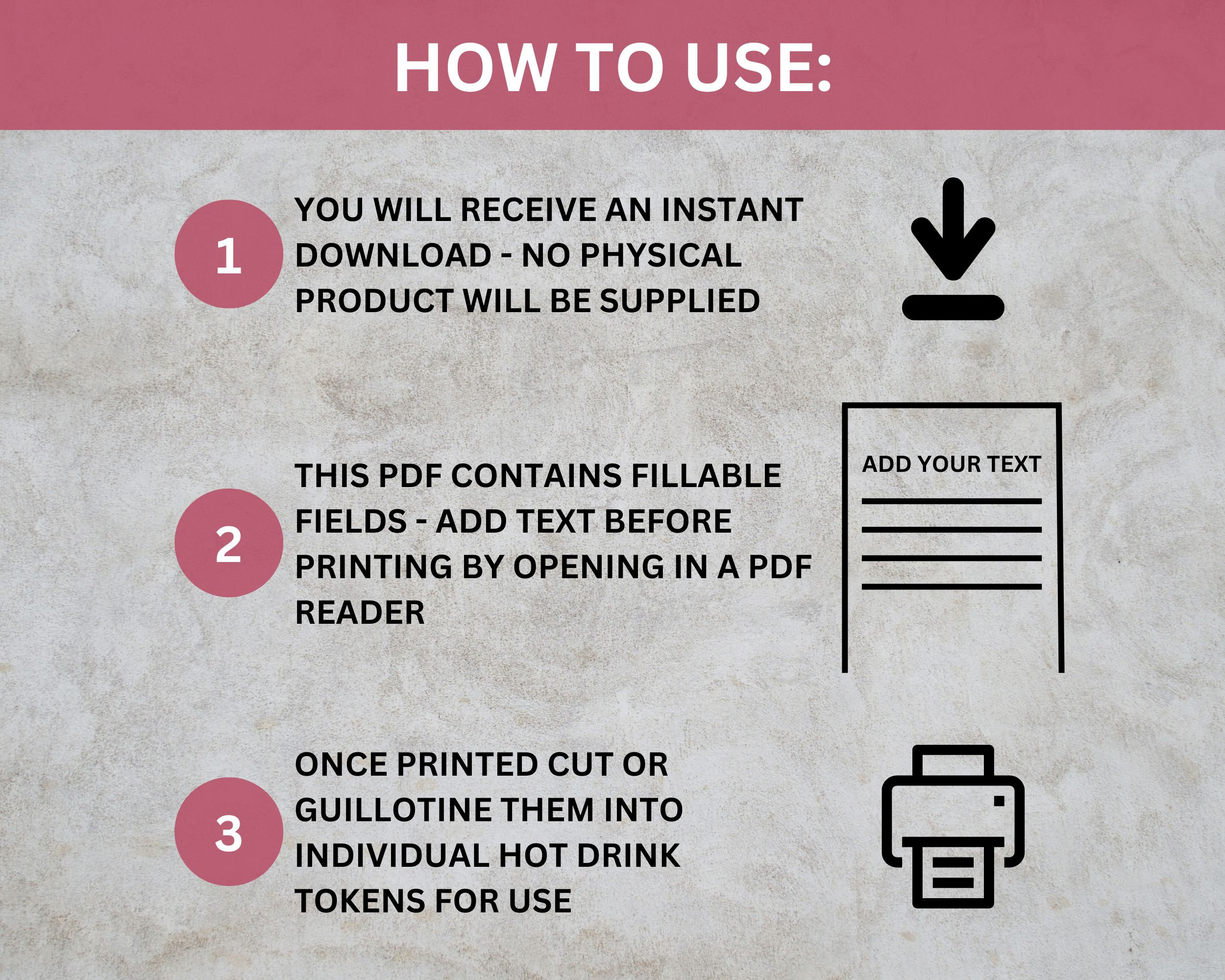 Token Sheets.pdf Printable Free Hot Drink Token Sheet: Fillable PDF Voucher - Etsy
