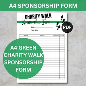 Sponsorformulär för välgörenhetsinsamling - A4 utskrivbar PDF - Evenemangsspårare för Walkathon