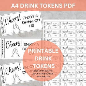 Fichas para bebidas imprimibles, PDF A4, bebidas gratis para bodas, fichas para bebidas gratis, vales para bebidas, boletos para bebidas para fiestas, fichas para bebidas para eventos, tarjeta para bebidas gratis