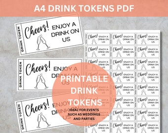 Printable Wedding Drink Tokens: Cheers Design (A4 PDF)