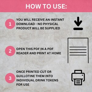 Printable Wedding Drink Tokens: A4 PDF (Free Drink) image 8