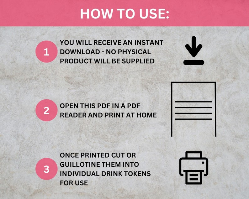 Printable Wedding Drink Tokens: A4 PDF (Free Drink) image 8