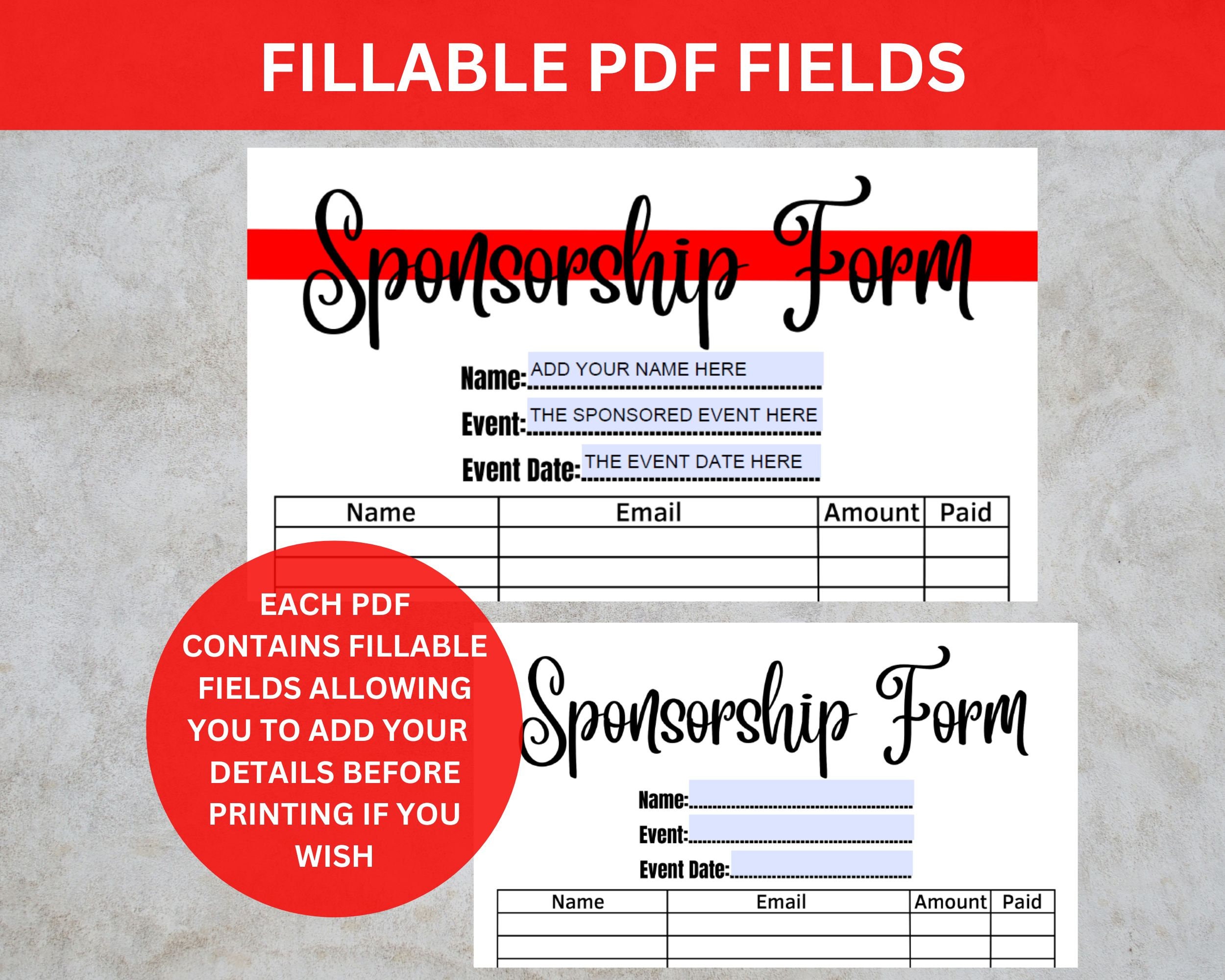 Sponsor Sheets.pdf Sponsorship Form, Printable Charity Sponsorship Form, Fundraising ...