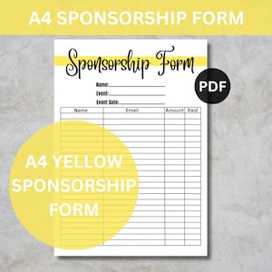Sponsorship Form - Charity Fundraiser Form - PDF Printable - Instant Download