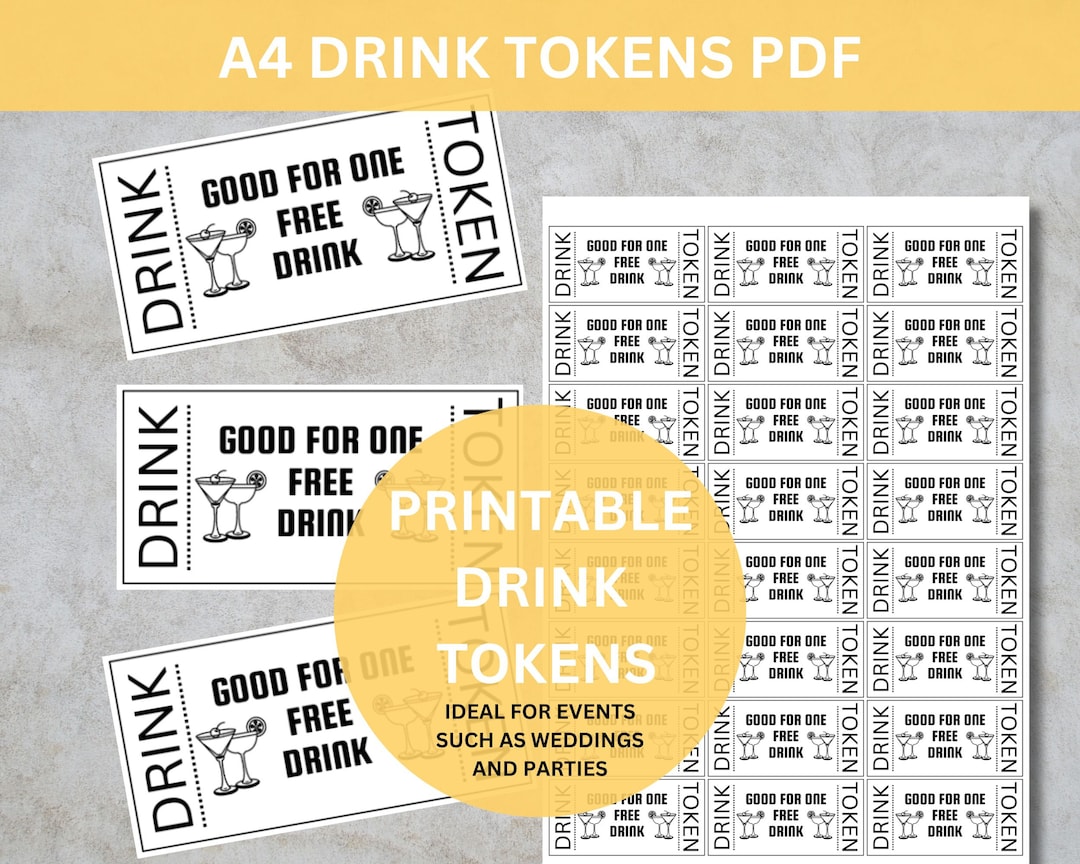 Printable Drink Tokens for Your Event, Wedding Drink Tickets, Free Drink Ticket, Party Drink Ticket, Event Free Drink Token, Bar Drink Token - Etsy for Free Printable Drink Tickets Pdf