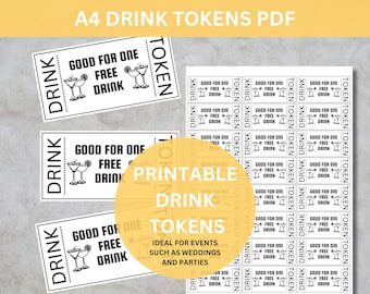 Printable Drink Tokens: Wedding & Party Event Tickets (PDF)