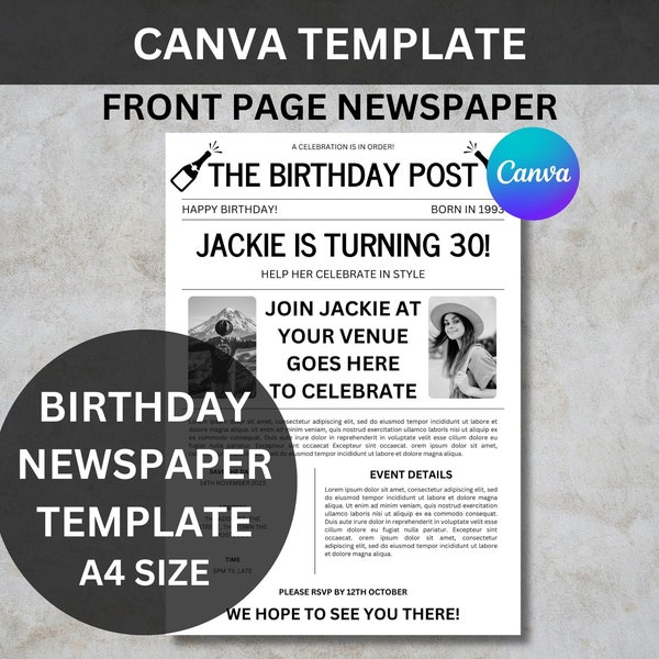 Birthday Newspaper Etsy