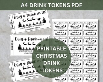 Christmas Drink Ticket Printable - A4 Free Drink Coupons Sheet - Instant PDF Download for Holiday Events