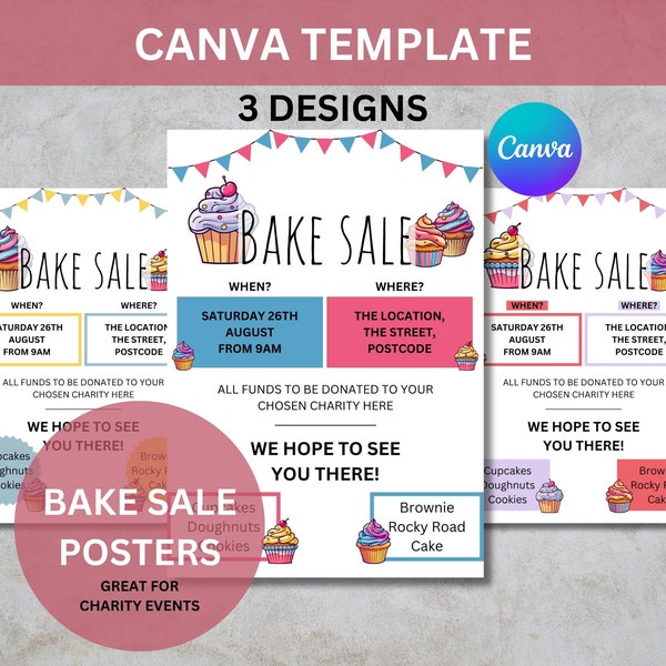 Plantilla personalizable de venta de pasteles de Canva, póster editable de venta de pasteles, folleto de venta de pasteles benéficos, póster de venta de pasteles benéficos - Descarga digital de Canva