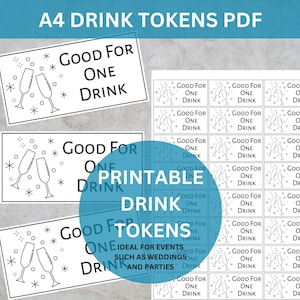 Ficha de bebida imprimible en PDF, boletos para bebidas de boda, boleto para bebida gratis, cupón para bebida, boleto para bebida de fiesta, ficha de bar, boletos para bebidas de boda