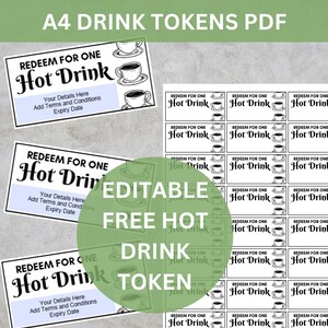 Tarjeta de café gratis, ticket de café gratis, cupones de cafetería, ficha de bebida caliente gratis, ticket de bebida caliente gratis editable, cupón de bebida imprimible