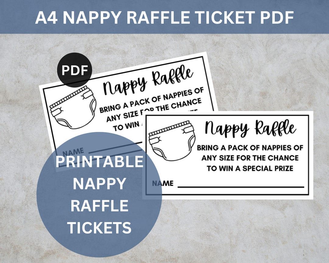 Printable Nappy Raffle Ticket, Baby Nappy Raffle, Baby Shower Raffle ...