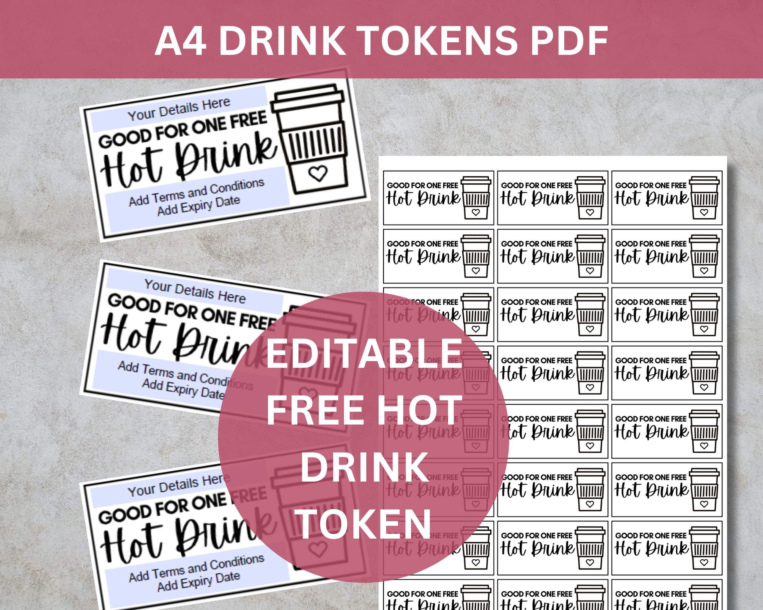 printable free hot drink token sheet: fillable pdf voucher - etsy uk