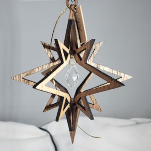 Laser-Cut Moravian Star Ornament with Crystal Teardrop Pendant