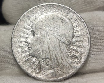 Poland 5 zlotych, 1934 Queen Jadwiga, Old Poland  coin, vintage coin, rare coin, silver 750, antique silver coin, collectibles, Europe coins