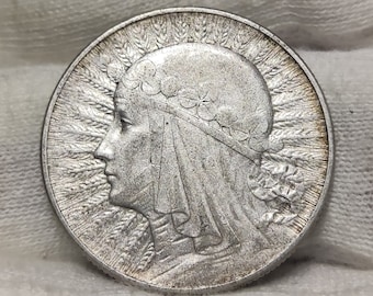 Poland 5 zlotych, 1934 Queen Jadwiga, Old Poland  coin, vintage coin, rare coin, silver 750, antique silver coin, collectibles, Europe coins