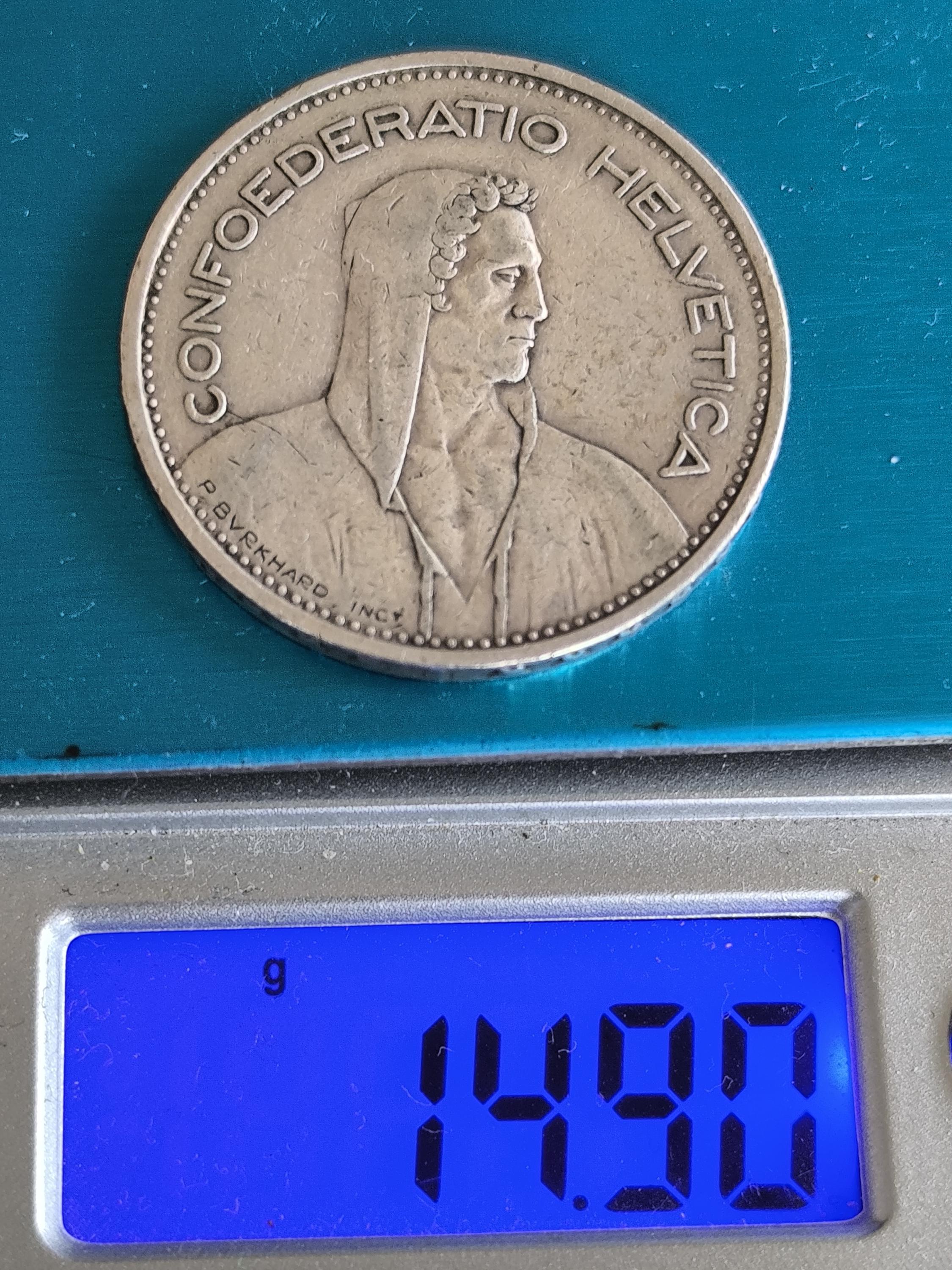 スイス 5 フラン、1932 年、ヴィンテージ シルバー コイン、古い