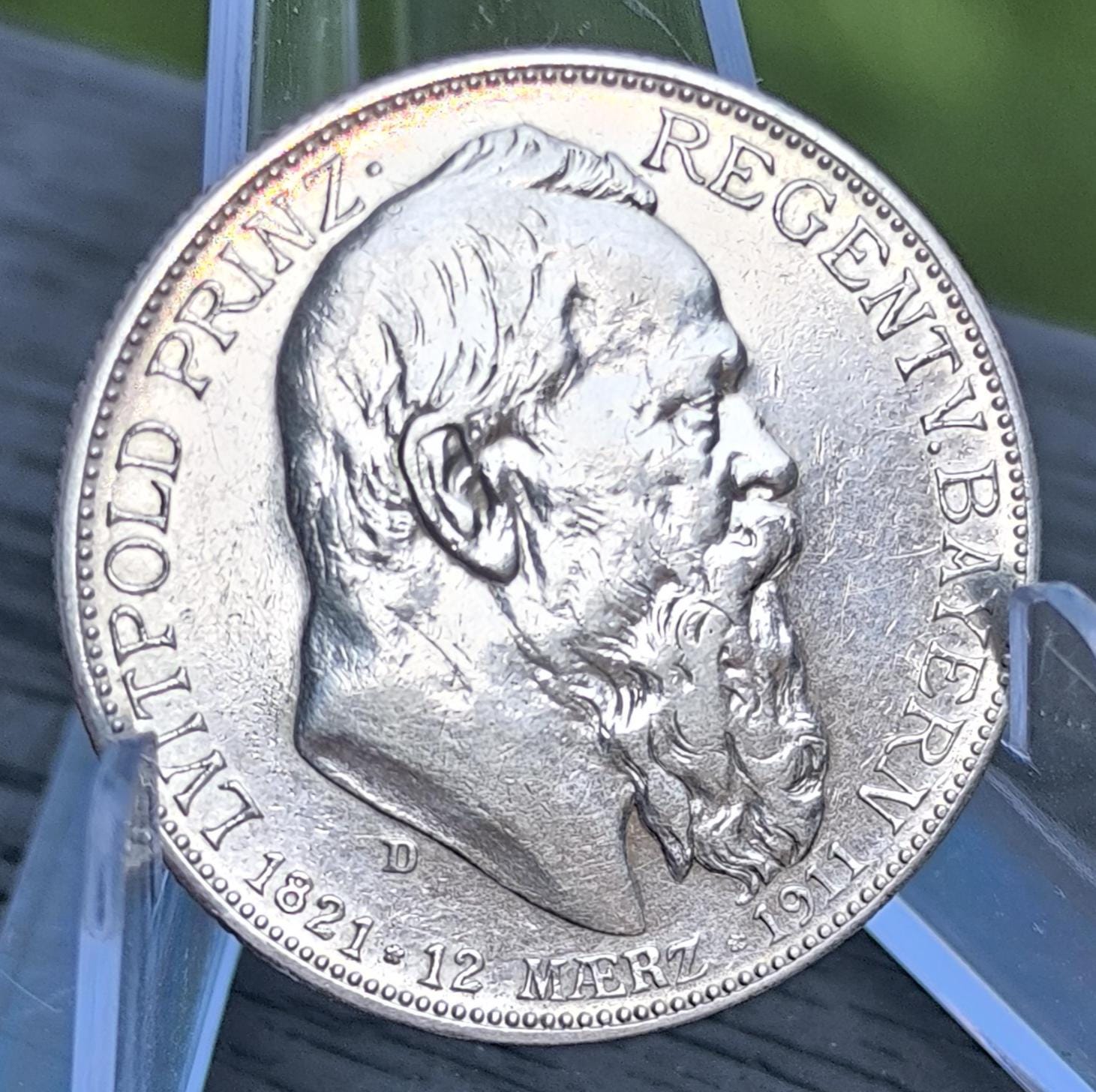 German Empire 2 Mark 1911 Bavaria Prince Regent Luitpold, Original coin, silver coin, very good condition, collector coin, very rare coin.