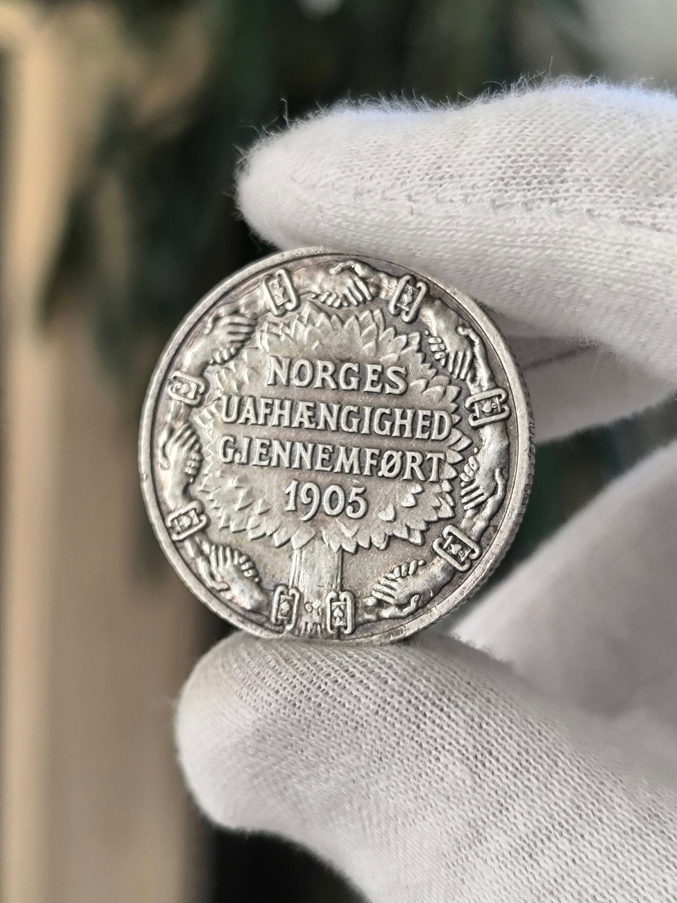 希少ノルウェー 2KRONER 1905 銀貨