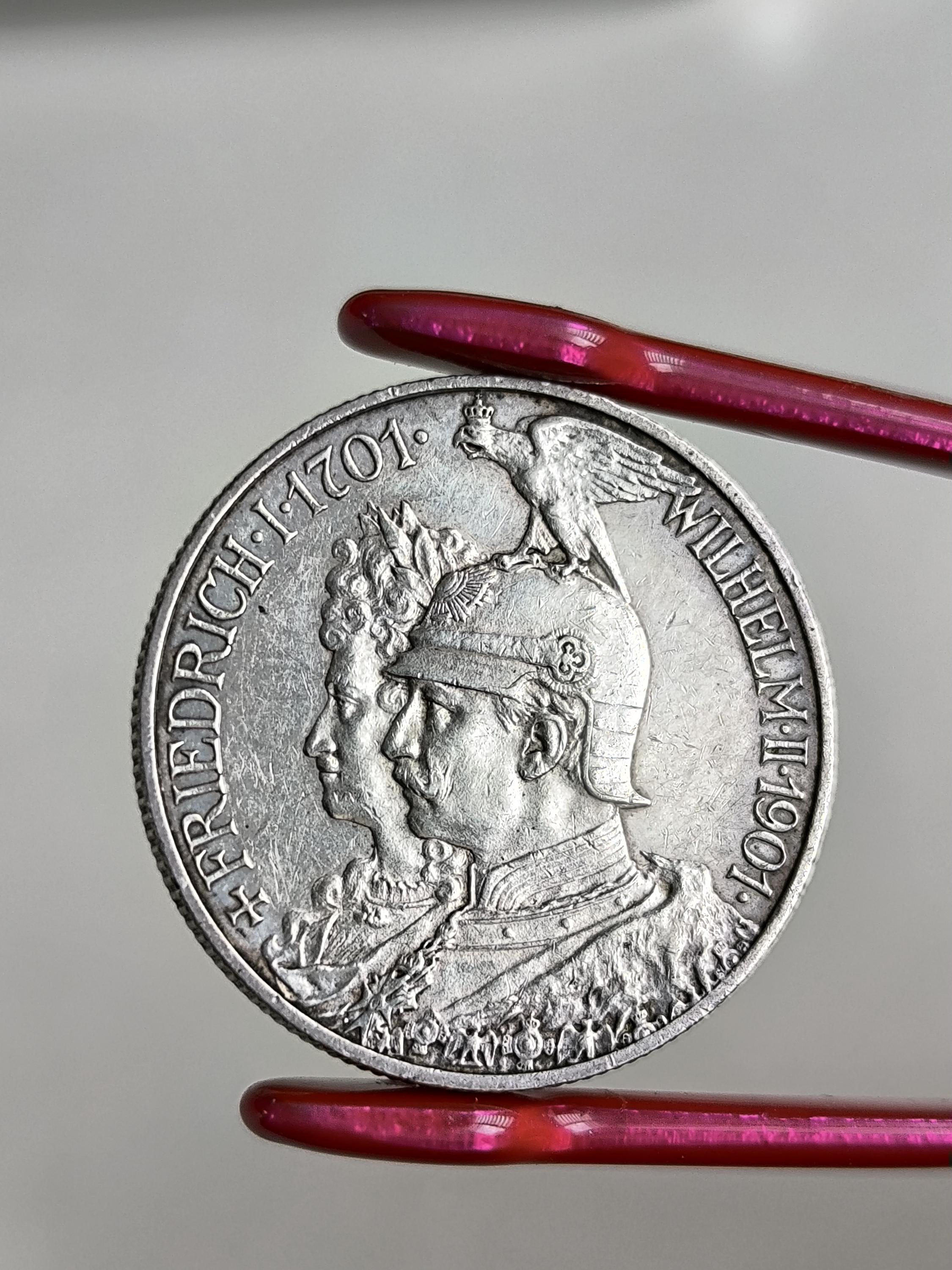 美品』ドイツ・プロイセン王国ヴィルヘルム2世3マルク銀貨(1909