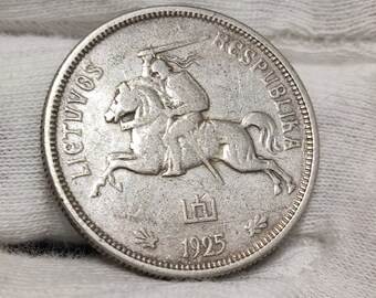 1925 年 銀貨 リトアニア 5 リタイ、古いリトアニアのコイン