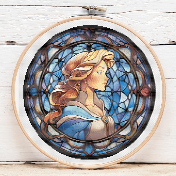 Stained Tales: Cinderella, a Stained Glass Cross Stitch Pattern of Cinderella from the fairy tale Cinderella