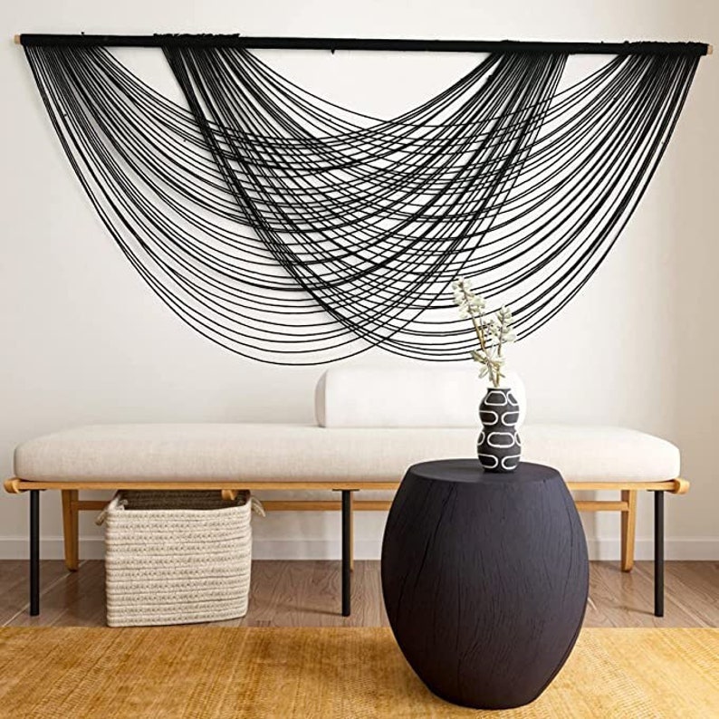 Large Black Macrame Wall Hanging Black Boho Wall Decor Large Boho Yarn