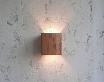 Apliques de madera de roble, Apliques modernos, Lámpara de pared de roble, Luz de madera junto a la cama, Decoración de pared, Iluminación ecológica para el hogar, 120x120x120mm (5x5x5in)