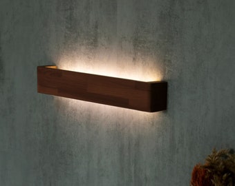 Luz de pared de madera, iluminación LED lineal, apliques de pared junto a la cama, aplique de inspiración industrial, luz de roble hecha a mano 1000x120x80 mm (39,3x4,7x3,1 pulgadas)