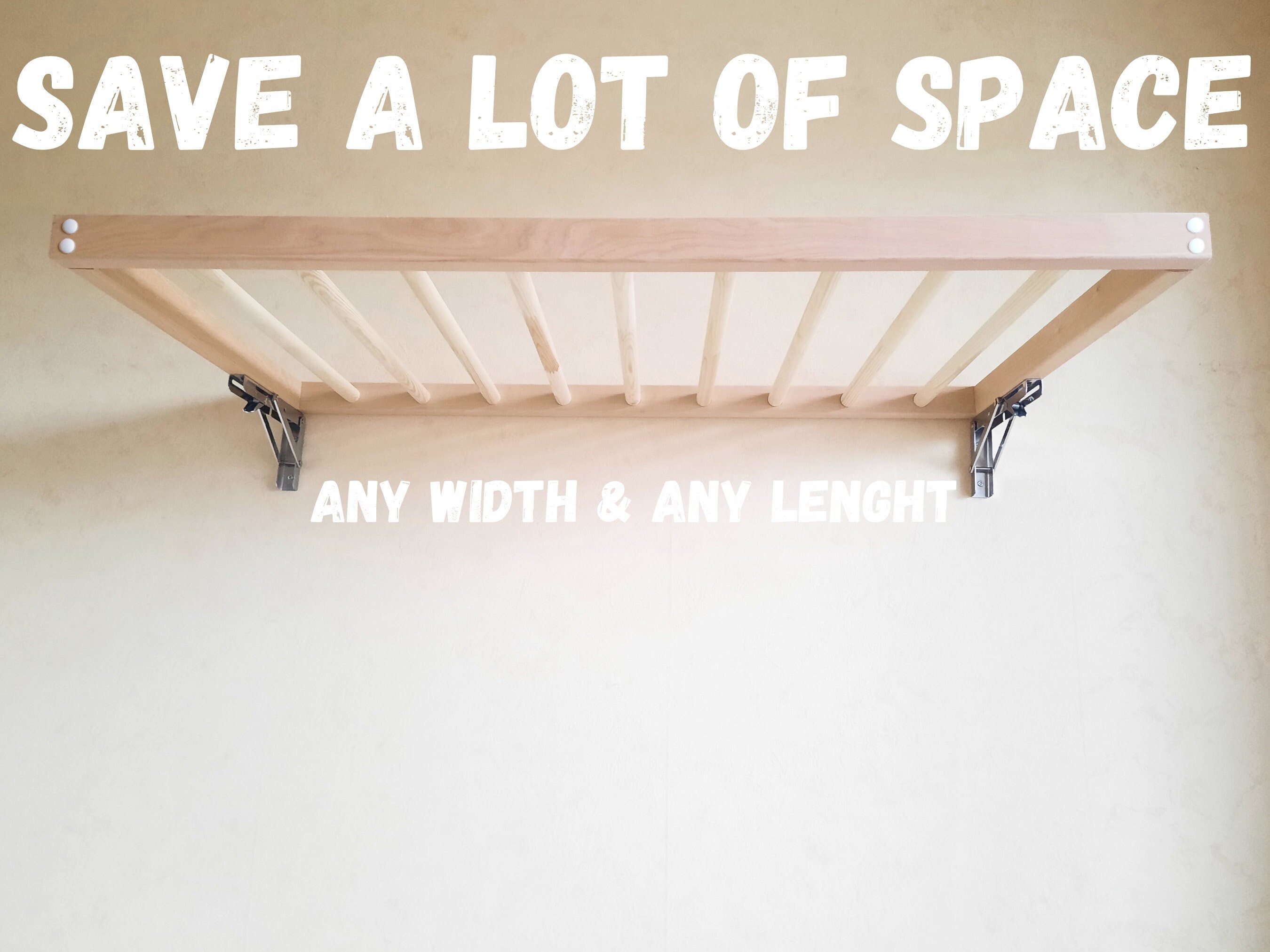 Clothes Drying Rack Solid Wood Wall Mounted Clothes Line Etsy