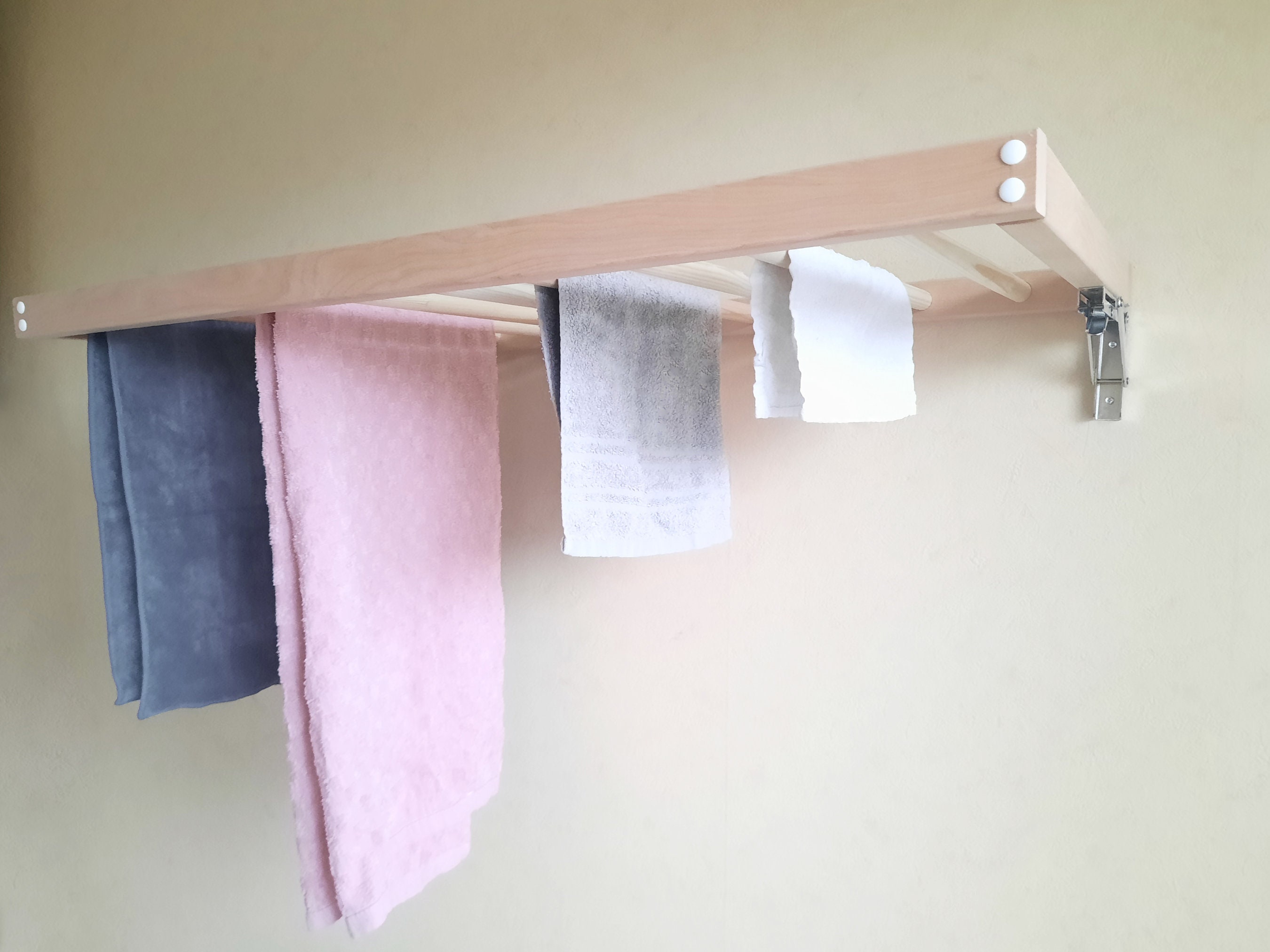 Clothes Drying Rack Solid Wood Wall Mounted Clothes Line Etsy