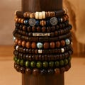 10pcs Boho Beaded Bracelets for Men – Vintage Multi-Layer Wooden Bracelets Set with Tree of Life Charm | Bohemian Style Accessories | Gift