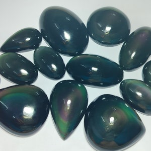 Natural Rainbow Obsidian Gemstone, Designer Rainbow Obsidian Cabochon, Flat back Rainbow Obsidian Loose Stone Rainbow Obsidian Wholesale Lot image 4