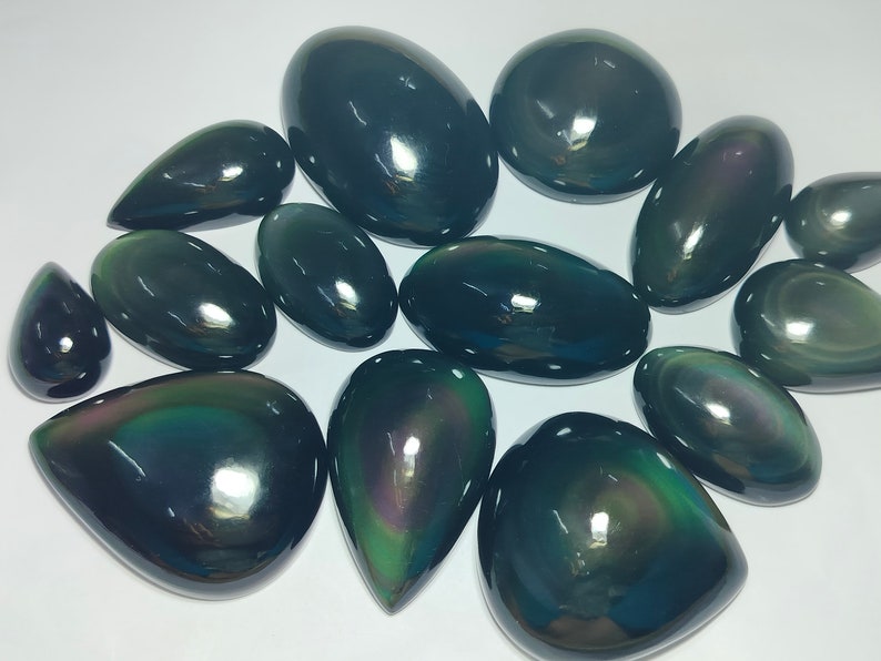 Natural Rainbow Obsidian Gemstone, Designer Rainbow Obsidian Cabochon, Flat back Rainbow Obsidian Loose Stone Rainbow Obsidian Wholesale Lot image 4